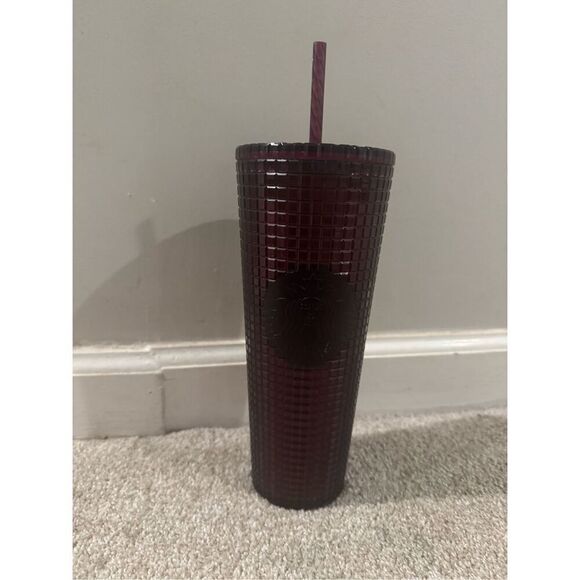 Starbucks Berry Plum Grid Disco Christmas Holiday (2020) 24oz Cold Cup W/ Straw - Picture 1 of 6